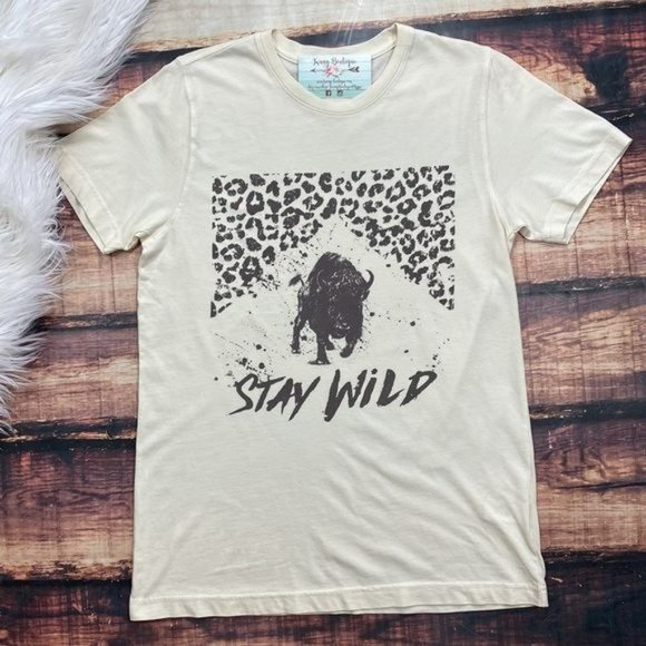 RELISTED Stay Wild Leopard Print Buffalo Country Tee Shirt - Picture 2 of 4